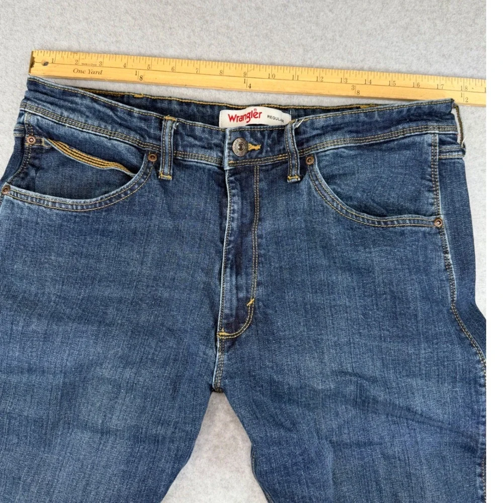 Wrangler Regular Fit Mens Jeans Dark Wash Blue Straight Leg 34x29 1796601